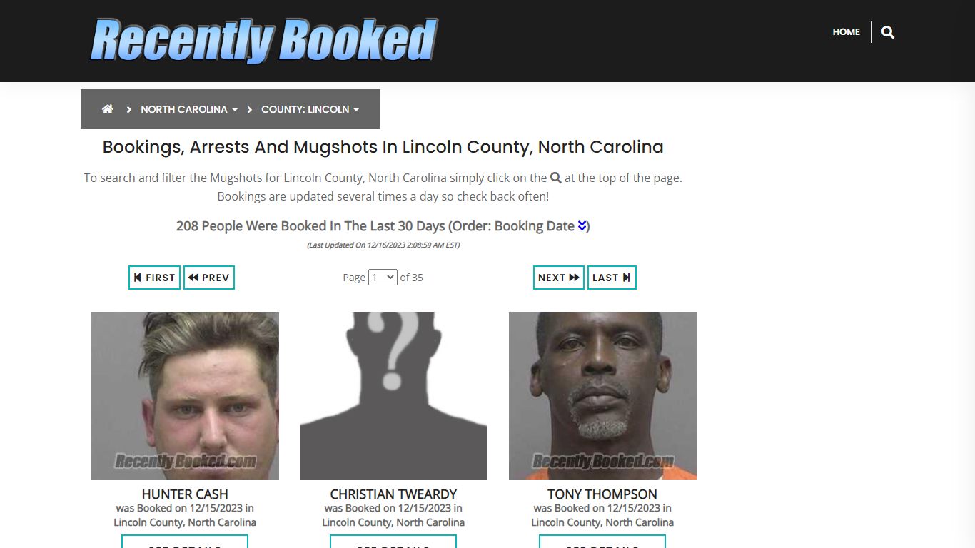 Bookings, Arrests and Mugshots in Lincoln County, North Carolina
